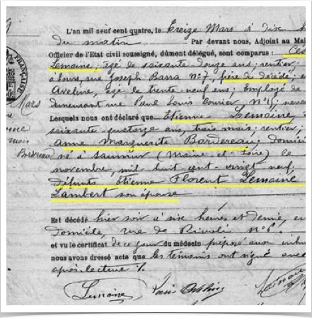 Acte 1 : d&eacute;c&egrave;s Etienne Lemoine